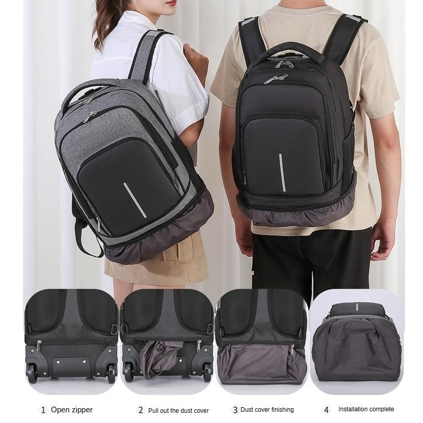 Unisex 18 Inch Wheeled Rolling Backpack for Students Travel Durable Luggage Bag