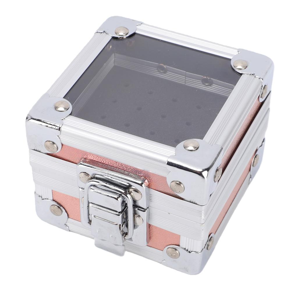 25 Holes Aluminum Alloy Nail Drill Bit Case with Foam Insert Transparent Cover Manicure Nail Drill Bit Holder