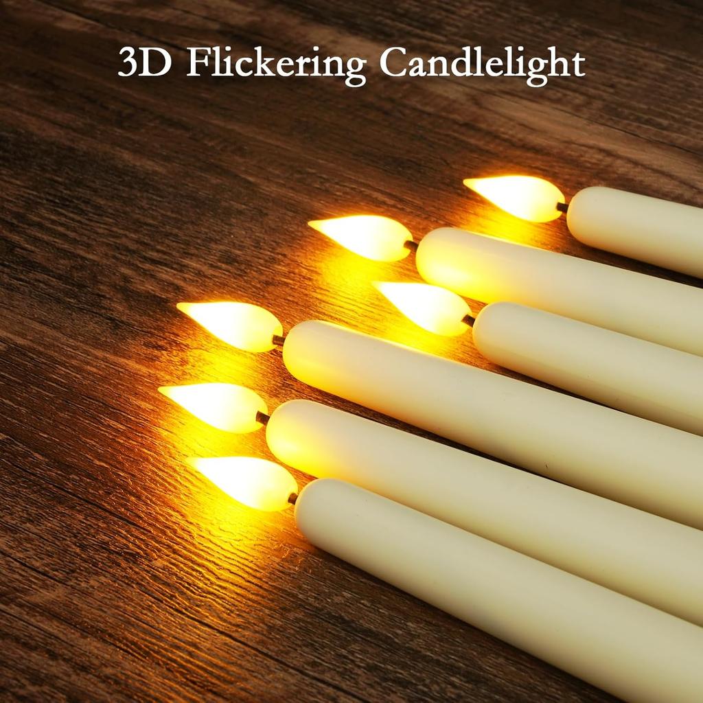 Homemory 12 Pcs Flameless Taper Candles with Remote Timer Dimmer, 11 inches Ivory Taper Candles Battery Operated, Plastic LED Candlesticks with