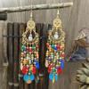 Bohemian Crystal Tassel Earrings - Ethnic Style, Slim Face, Exaggerated Design for Travel