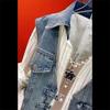 Korean Design Sense Striped Denim Jackets Shirt Women Spring Summer Splicing Fake Two Pieces Shirt Top Ladies