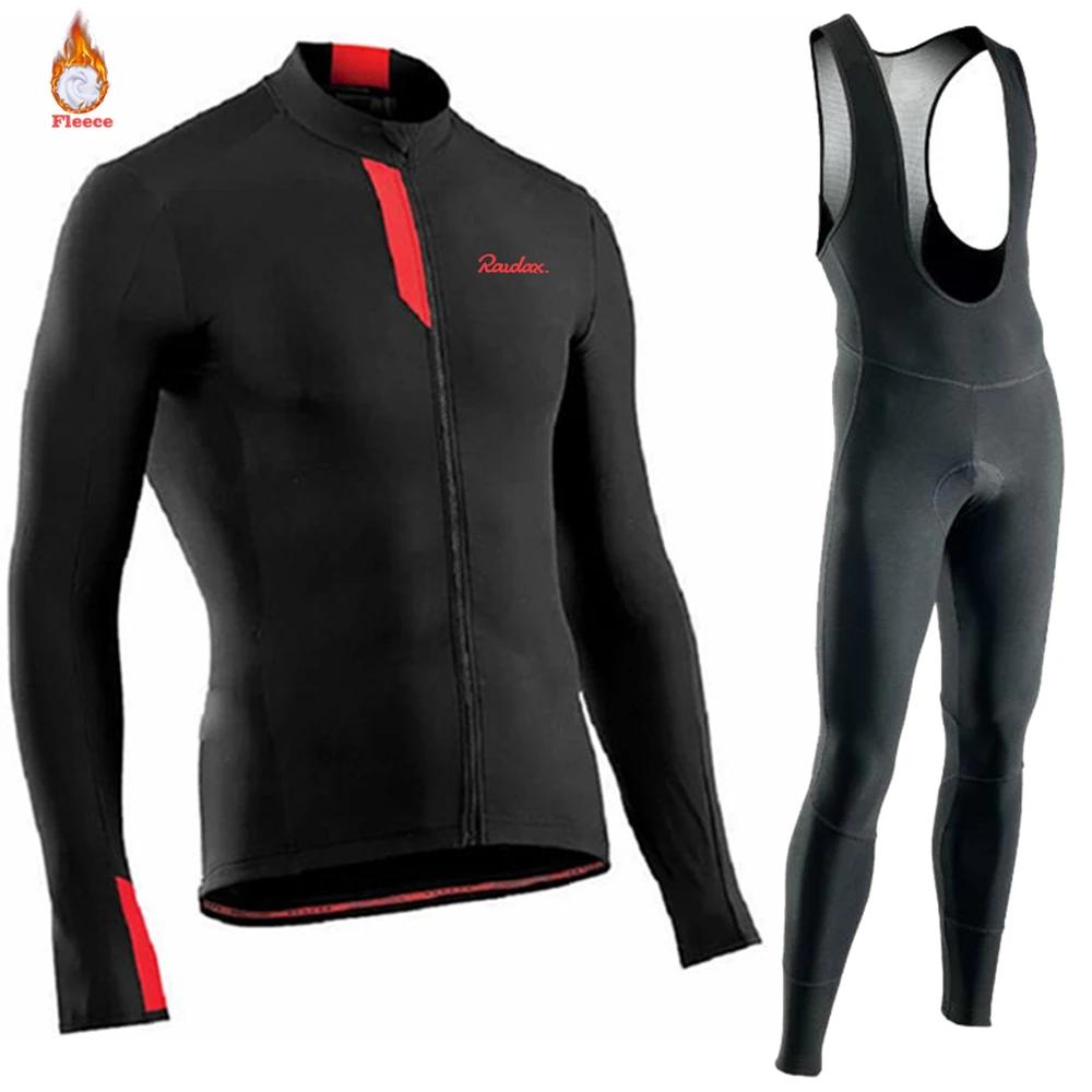 2025 Raudax Winter Thermal Fleece Cycling Jersey Set Warmer Ropa Ciclismo Men Long Sleeve MTB Cycling Clothing Triathlon Suit