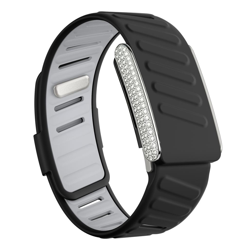 SportFlex Band For WHOOP 5.0 ECG-MG Wrist Band Casual Wristband with Full-Diamonds Bright Silver Metal U-Frame for WHOOP 5.0 One+Peak Silicone Strap