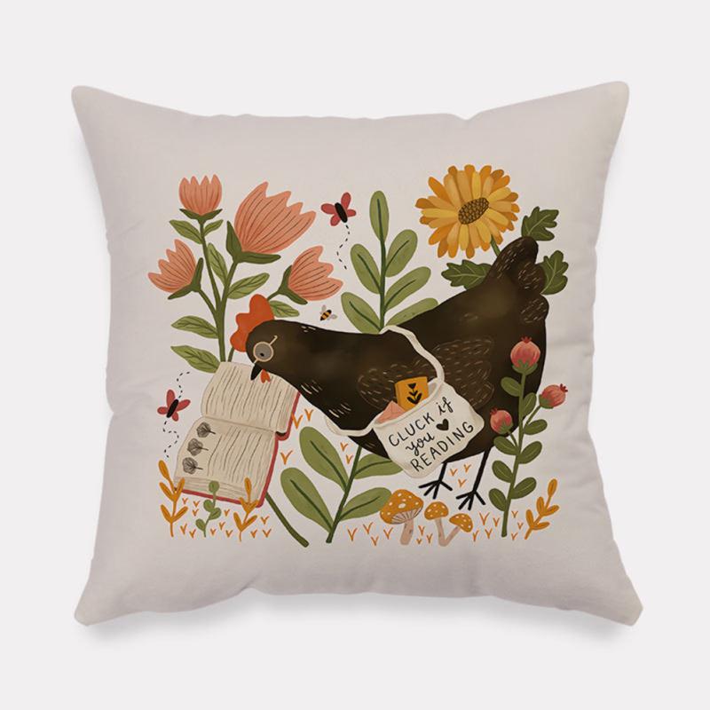 Flannel Square Bedside Pillowcase, Pastoral Home Atmosphere Cartoon Anime Pattern Cushion Protective 45x45cm