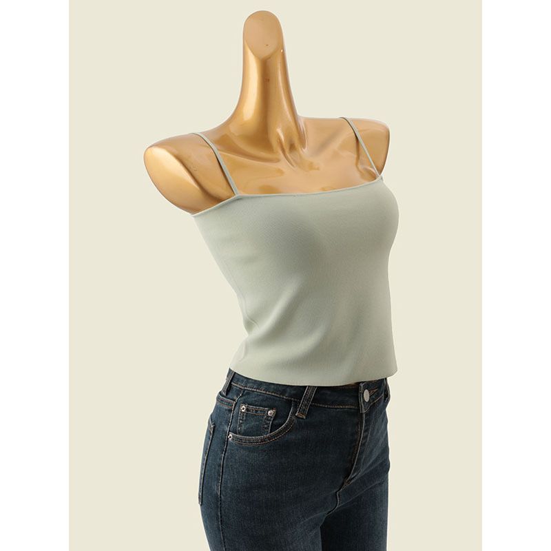 Normcore off-Shoulder Collar Spaghetti Strap Short Camisole Summer Inner Wear Can Be Outwear Knitting Slim Fit Bottoming Top