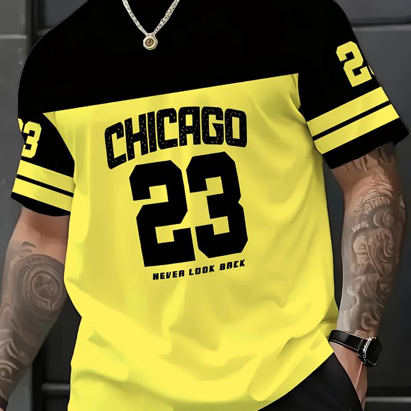 Men's Summer Streetwear Casual T-Shirt - Bold Chicago 23 Graphic Print, 3D Digital Streetwear Style