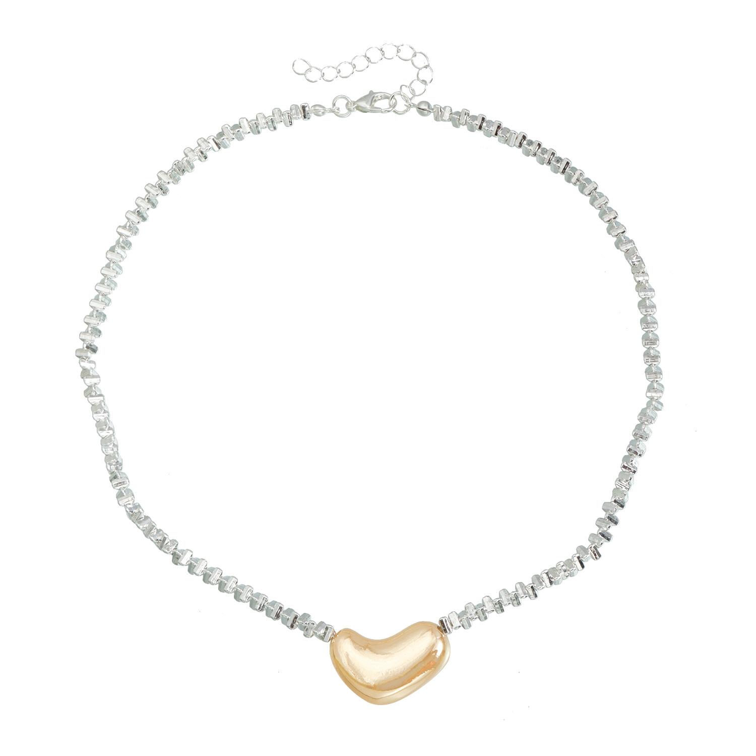 Retro broken silver special-shaped love beaded necklace ins gold and silver color matching style personalized item decoration
