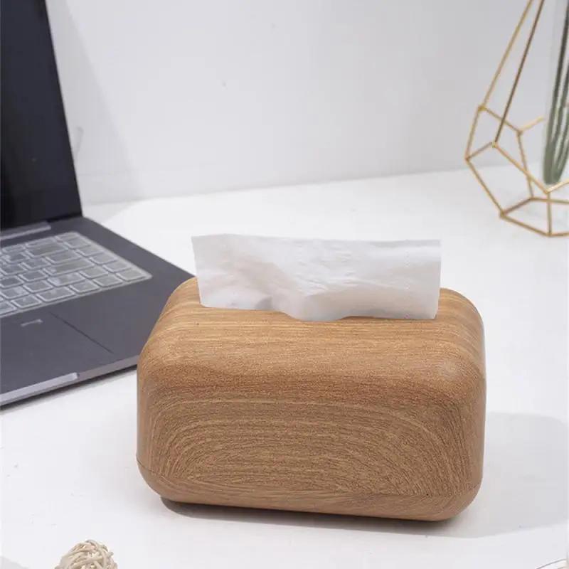 Caja de Pañuelos Japonesa Soporte Almacenamiento Servilletas Cubierta de Madera ABS Contenedor Estuche Papel Higiénico Simple Elegante Hogar Coche Organizador de Escritorio