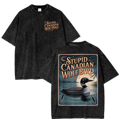 Dummkanadischer Wolfsvogel Lustiger Eistaucher Humor Übergroßes T-Shirt Für Männer Frauen Gewaschen Vintage 100% Baumwolle Hiphop Streetwear P712
