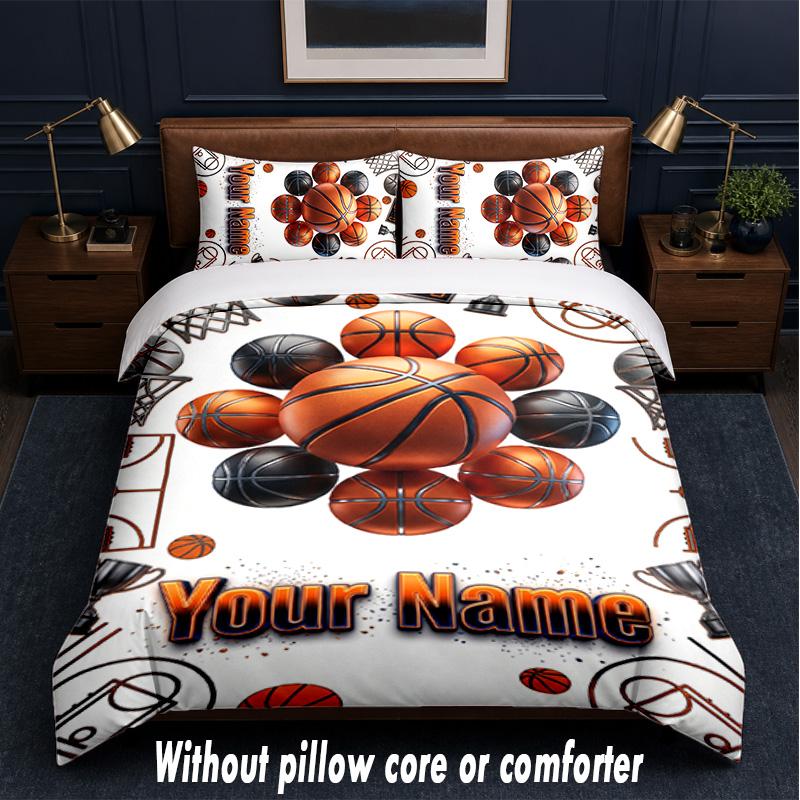 Basketball Theme Custom Text Or Name 3Pcs Bedding Set,1 Flat Sheet & 2 Pillowcases Personalized Home Bedding