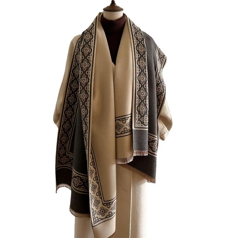 Autumn And Winter Imitation Cashmere Scarf Women'S Color Matching Ethnic Style Dual-Purpose Air Conditioner Shawl Student Scarf Decoration Outside