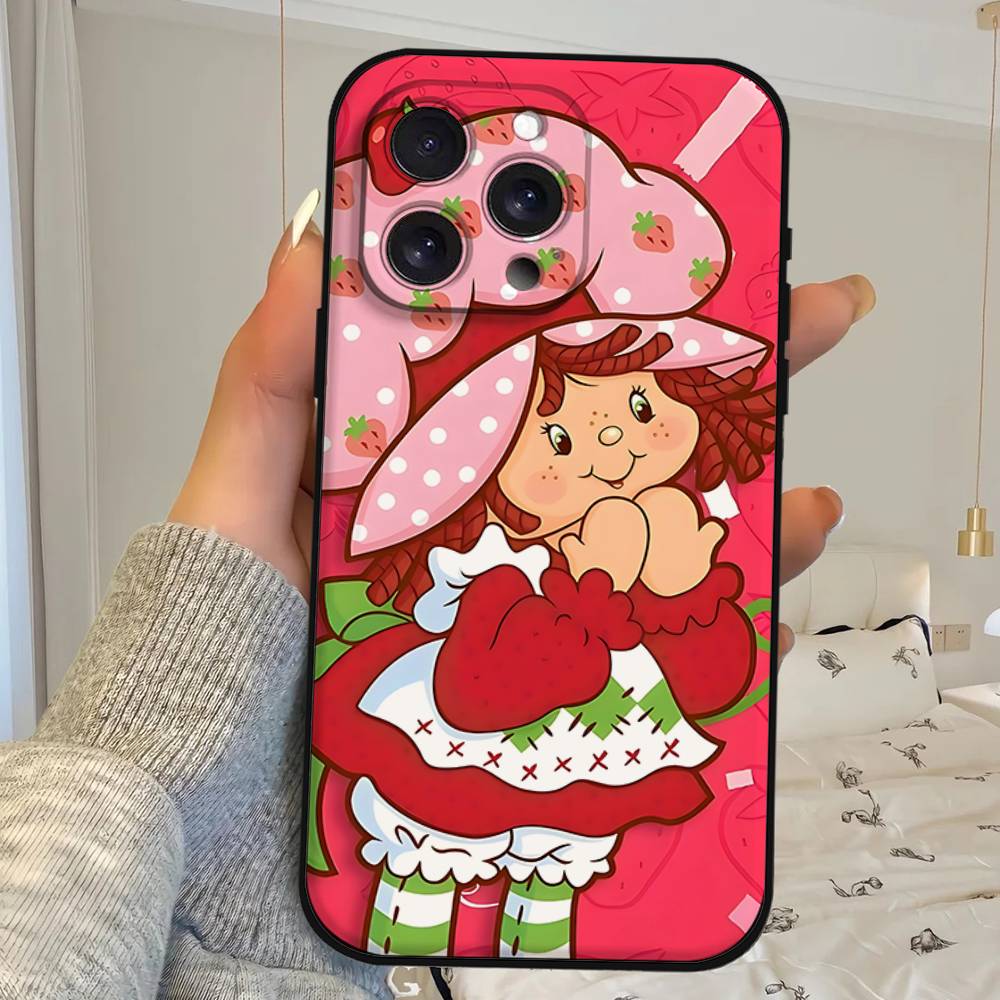 Strawberry S-Shortcake Phone Case For IPhone 1716 15 14 13 Pro Max 11 12 Mini X Xs XR Black Silicone Cover