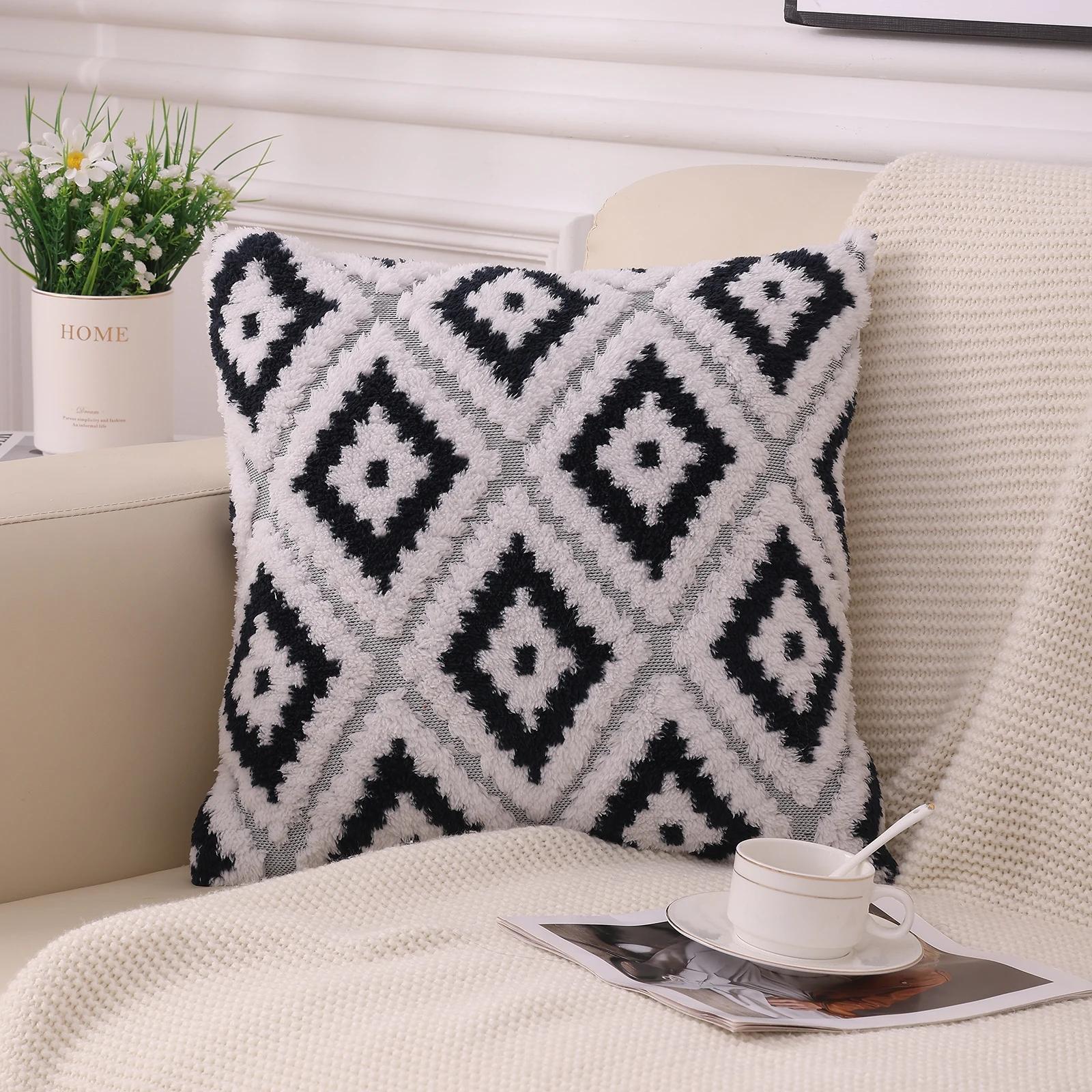 

1 шт., плюшевые стеганые вышитые наволочки для подушек, наволочки для подушек, декор для дома, спальня, гостиная, c. Простой стиль 450mm*450mm чёрный