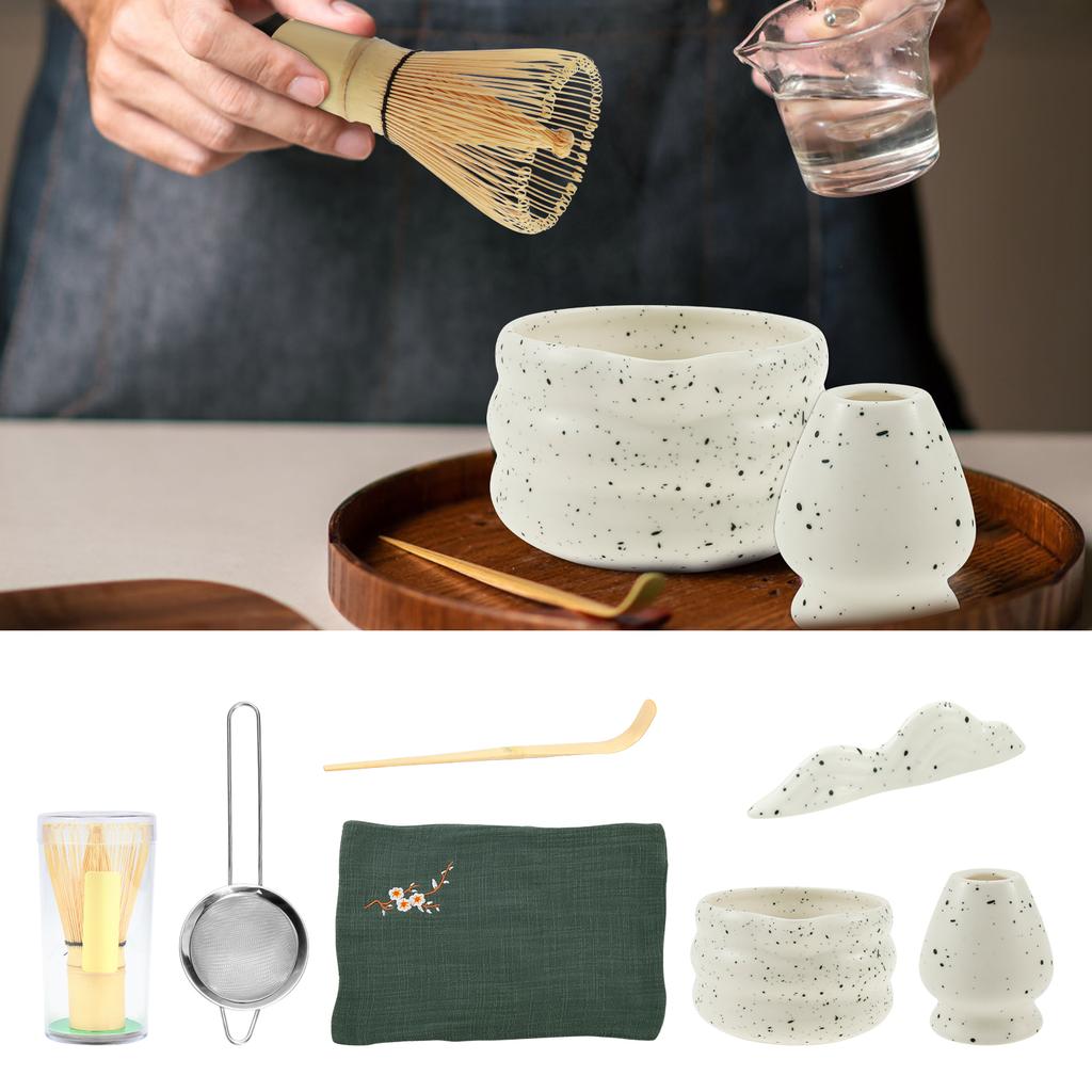 7Pcs Japanese Matcha Tea Set Safe Bamboo Whisk Teaspoon Tea Bowl Indoor Tea Making Tools Accessories Ceramic Matcha Gift Box