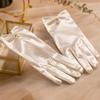 Elegant Five Finger Bridal Gloves Pearl White Black Full Finger Gloves Lolita JK Driving Mittens Women Girls