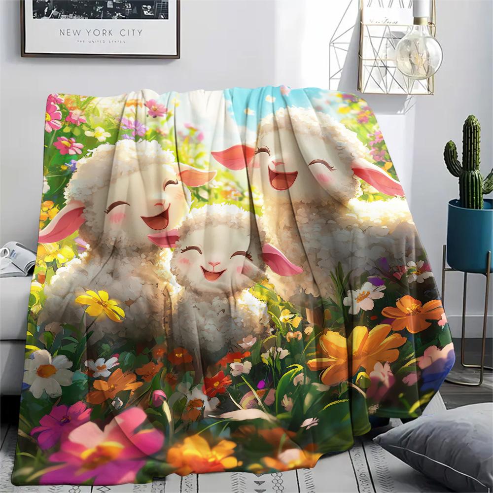 Sheep Print Flannel Blanket, High quality Comfortable for All Seasons, Home Decor, Warmth and Comfort, Perfect for Christmas Gifts