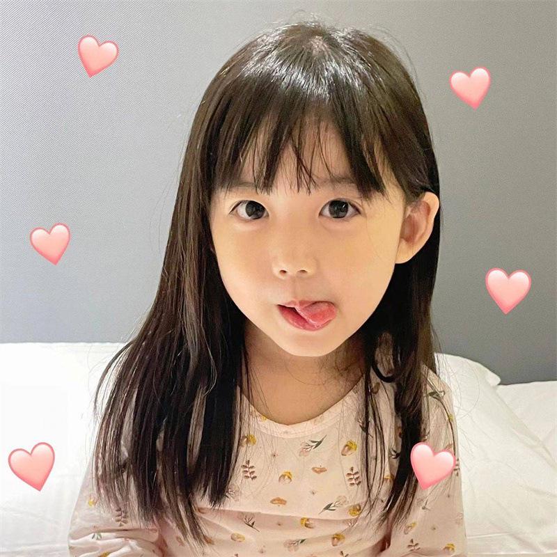 Children's Long Straight Hair Wig with Bangs - Celebrity Style High-Temperature Fiber, Full Head Coverage