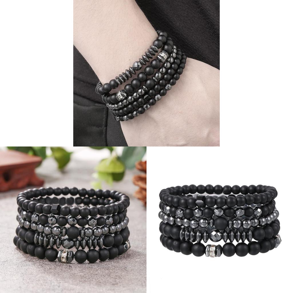 Black Matte Hematite Jewelry Set With Geometric Beads For Men And Women