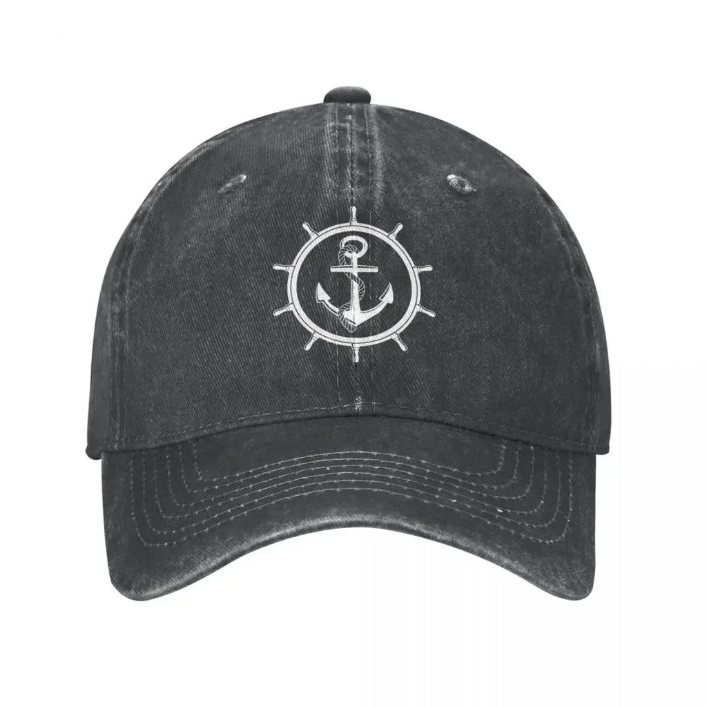 Nautical Captain Anchor Men Women Baseball  Steering Wheel Distressed Washed Hat  Casual Outdoor Running Golf Snapback