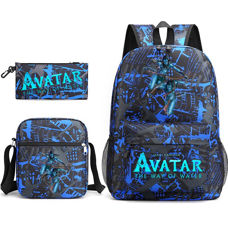 Large Capacity Schoolbag with Shoulder Strap; Student Three-piece Pencil Case Set