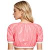 S-3XL Donna Impermeabile Lucido Crop Top Manica Corta Pullover Vinile T-shirt per Costume da Bagno Rave Clubwear Esigenze Speciali