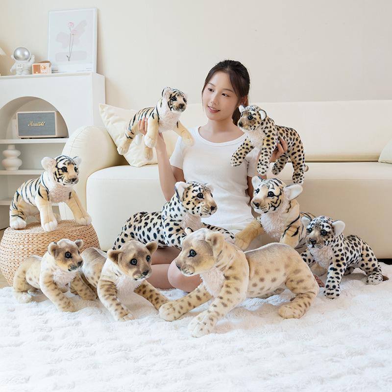 Cute simulation lying down little tiger lion doll plush toy little leopard doll children soothing doll
