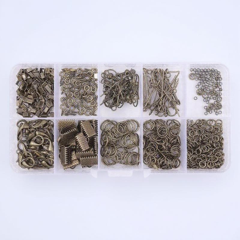 

Alloy Jewelry Making Kit with Clips Lobster Clasps Open Jump Rings and Earring Hooks for DIY Accessories бронзовый