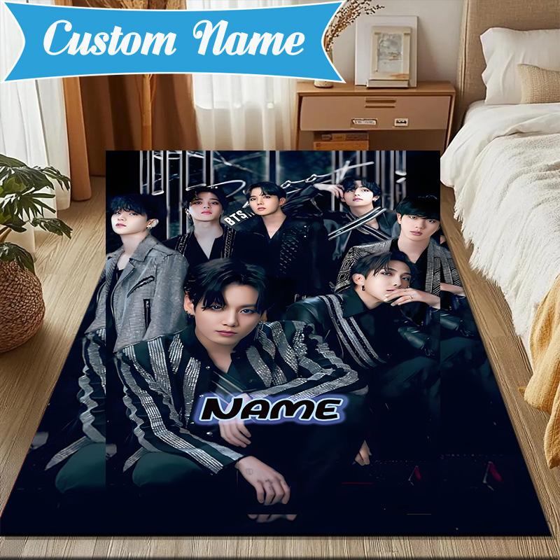 Custom Name K-pop Fashion Rug for Living Room, Game Rooms, Office, Bedroom, Floor Mat Playful Design, fan gifts Christmas decor