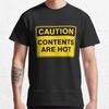 Black Tshirt Men CAUTION  CONTENTS ARE HOT TShirt Tshirts for Men Mens Funny T Shirts T Shirt Men Summer Tshirt