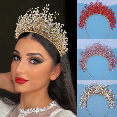 Lüks Düğün Kristal Saç Bandı Kraliçe Taçları Tiaralar Kadın Kübik Zirkonya Başlık Gelin Diademi Saç Takı Aksesuarları