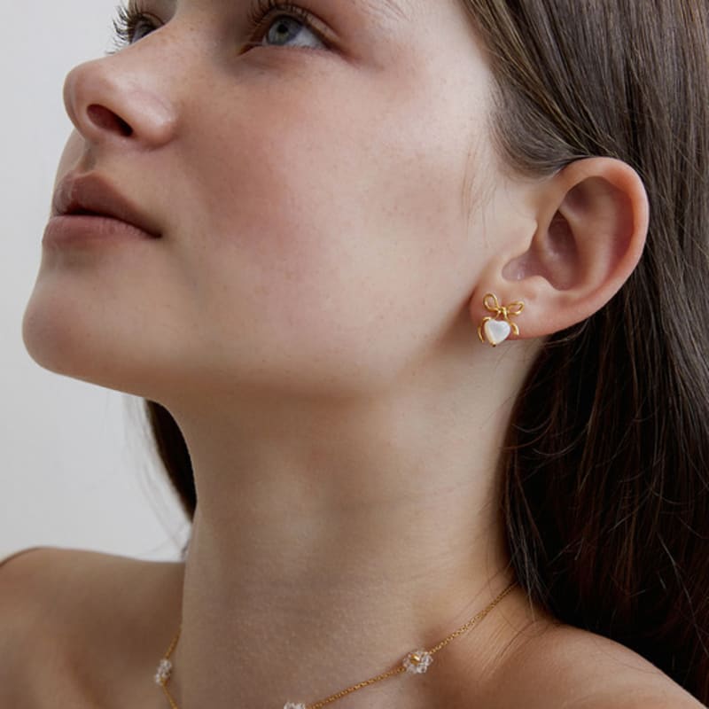 TATIANA (925 Silver) Ribbon Ring Heart Earrings EC3107