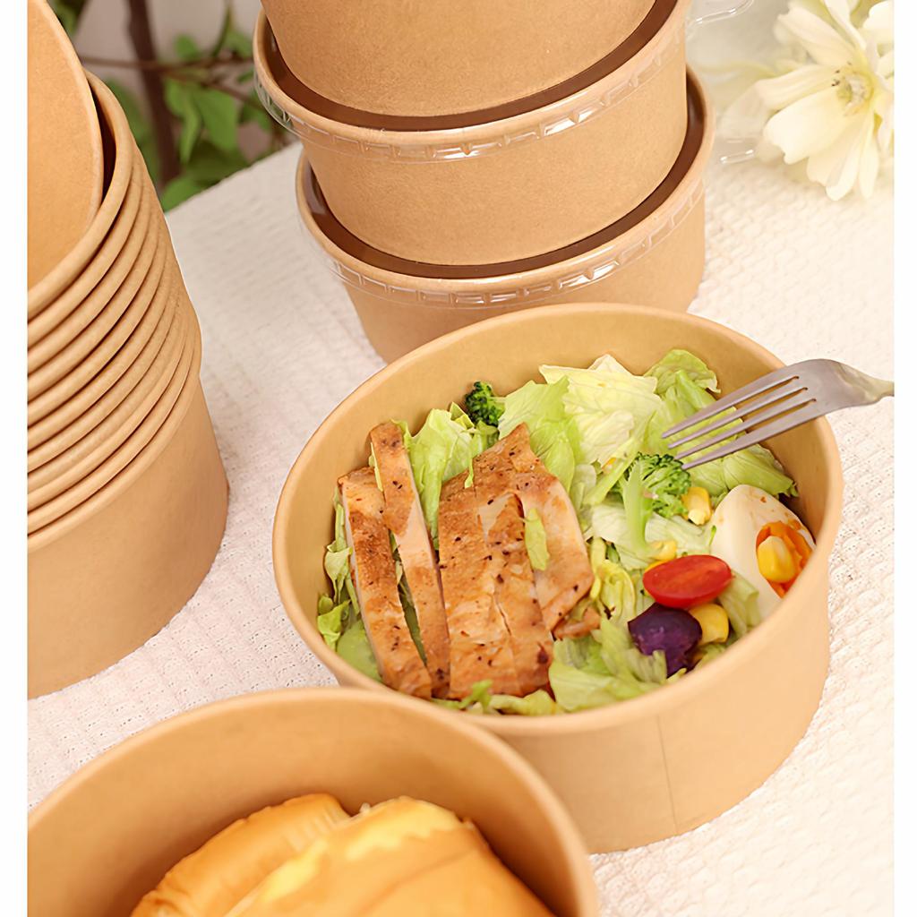 Cheng Yuan Thickened Waterproof and Oil-Proof Round Kraft Paper Food Container with Lid for Takeout and Salad Packaging