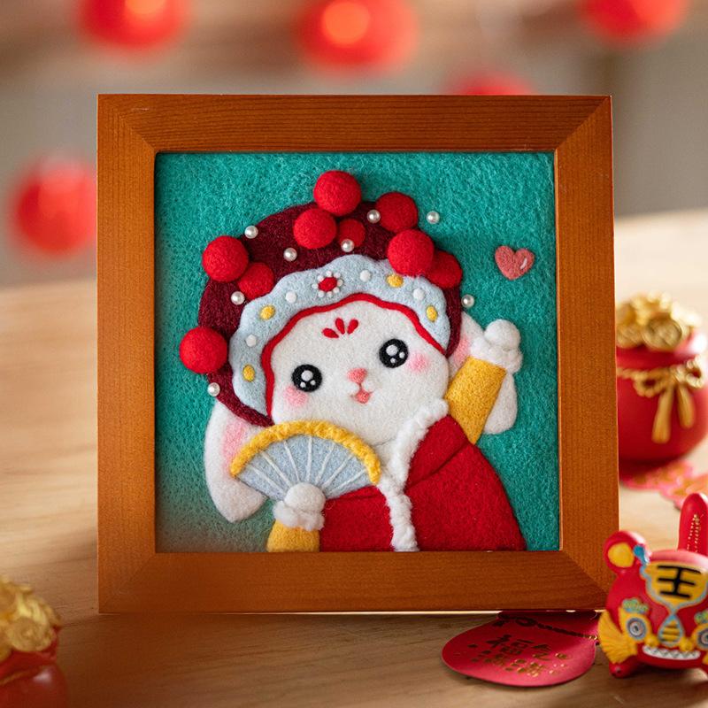 DIY  Felt Bunny Frame Kit - Creative Birthday Gift Handmade Craft Decor Cute Cartoon Rabbit Statue Wool Creative Gift & Healing Home Decor Craft Set