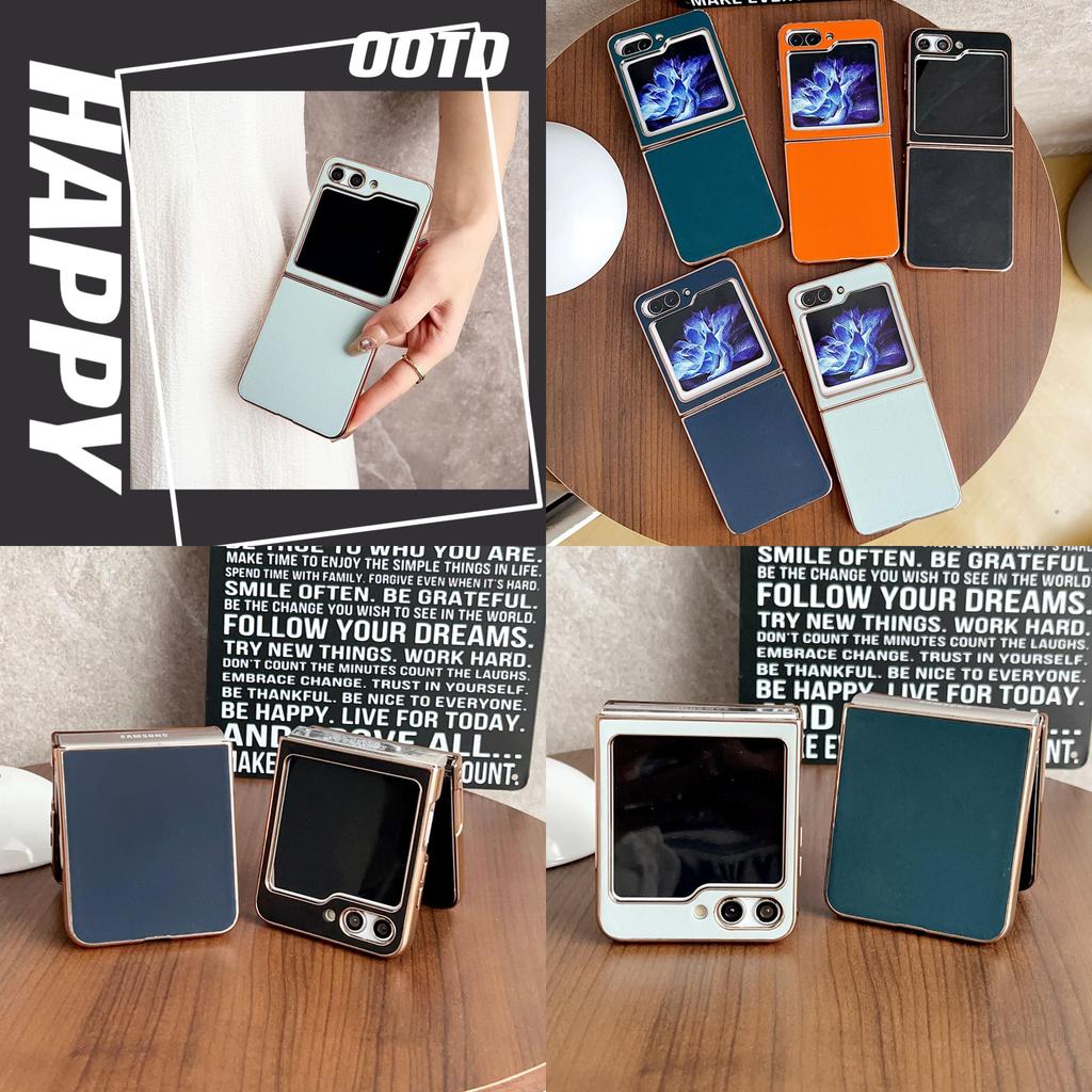 Durable Electroplated Leather Texture Phone Case For Samsung Galaxy Z Flip5 Anti-shock