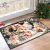 1pc, Christmas Doormat, Cute Snowman with Enormous Red-White Candy Cane, Pink Rose Wreath Fairy Lights Gift Boxes Snowy Night Decorative Floor Rug, Wh