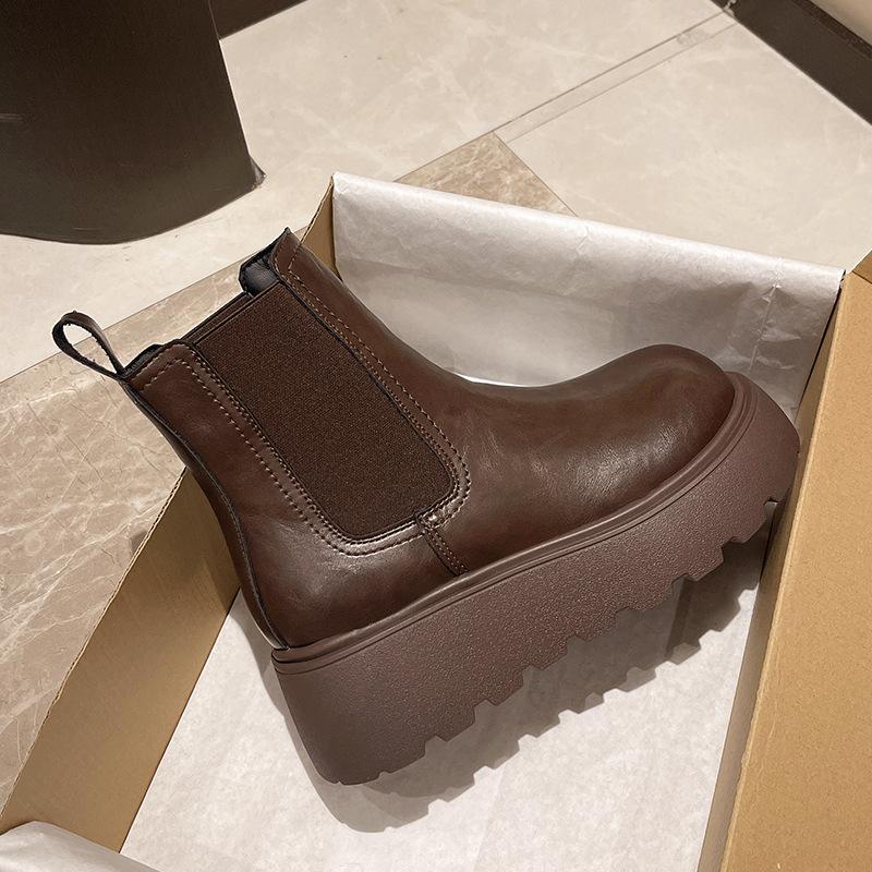 Smoke Boots Thick-soled Chelsea Boots Women's 2025 New Autumn and Winter Martin Boots British Style Short Boots Height-increasing Thin Boots