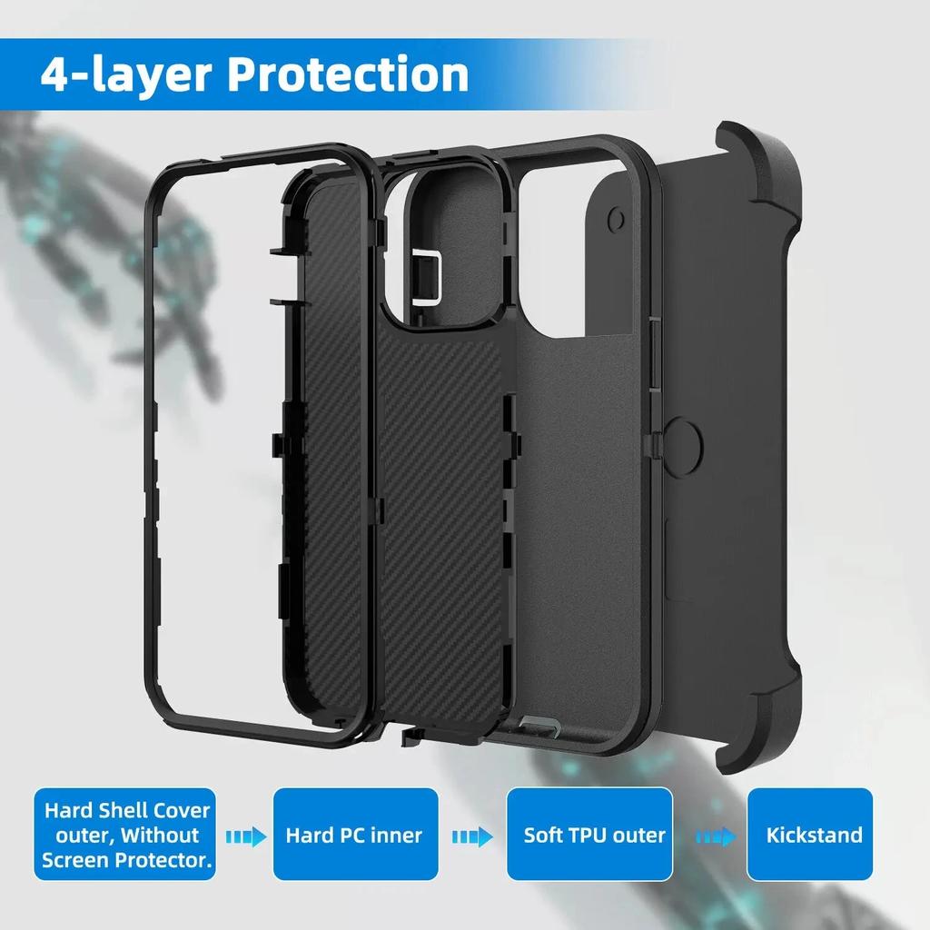 3 IN 1 Heavy Duty Armor Stand Case für IPhone 16 Pro MAX 14 13 12 11 15 XS MAX XR X XS SE 6 7 8 Plus Gürtelclip Otter Case Box Militärhalter Abdeckung