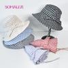 SOMALER Women's Summer Plaid Sun Hat Cotton Beach UV Protection Bucket Hat