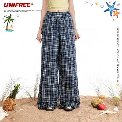 Vintage Plaid Loose Straight Casual Pants