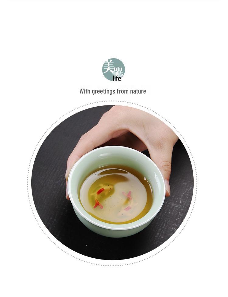 Celadon Ceramic Tea Tasting Set with Koi Fish Design and Custom Logo