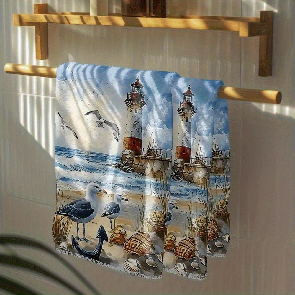 2PCS Lighthouse Seagull Coastal Kitchen Towels Microfiber Quick Dry Absorbent Dish Towel Washable Camping Cooking Bathroom Decor