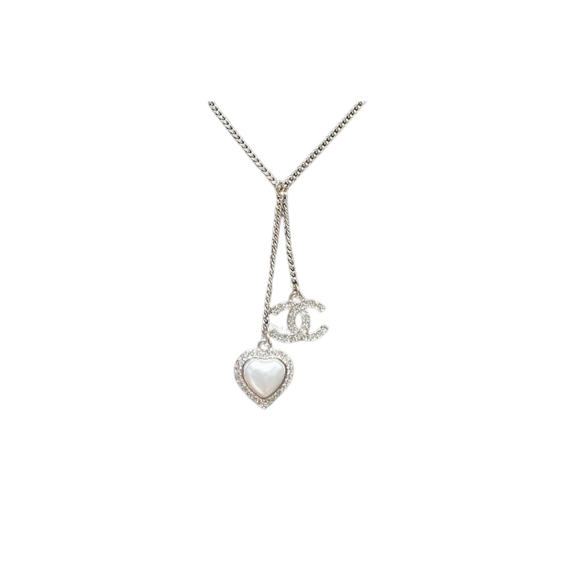 

Chanel Silver Heart Pendant Double C Chain Necklace Women necklace ABB618-B14142-NR575 Box+Shopping Bag