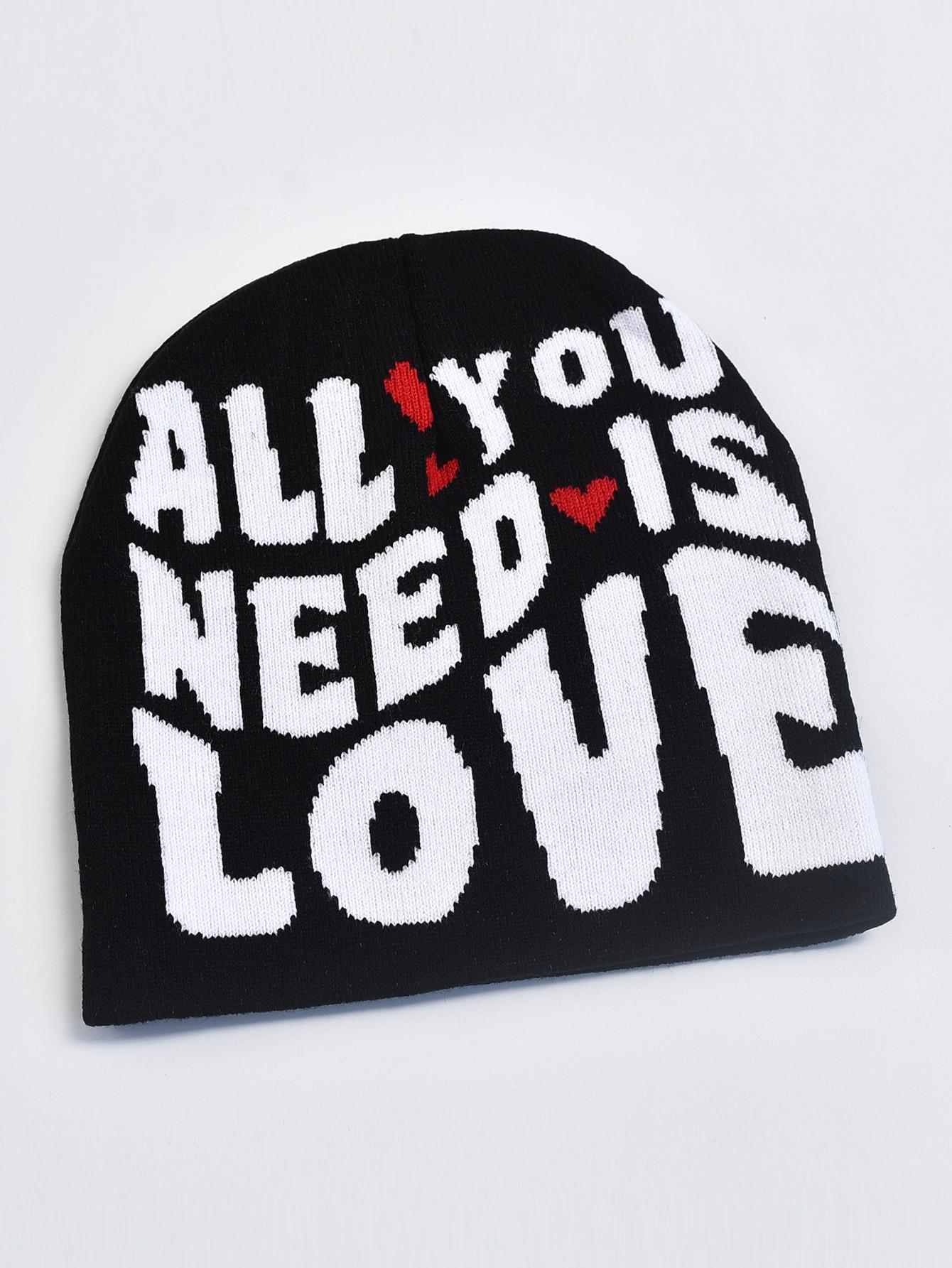 

Модная женская и мужская вязаная шапка с принтом в виде букв, жаккардовые шапки осень-зима женская шапка-бини One Size чёрный