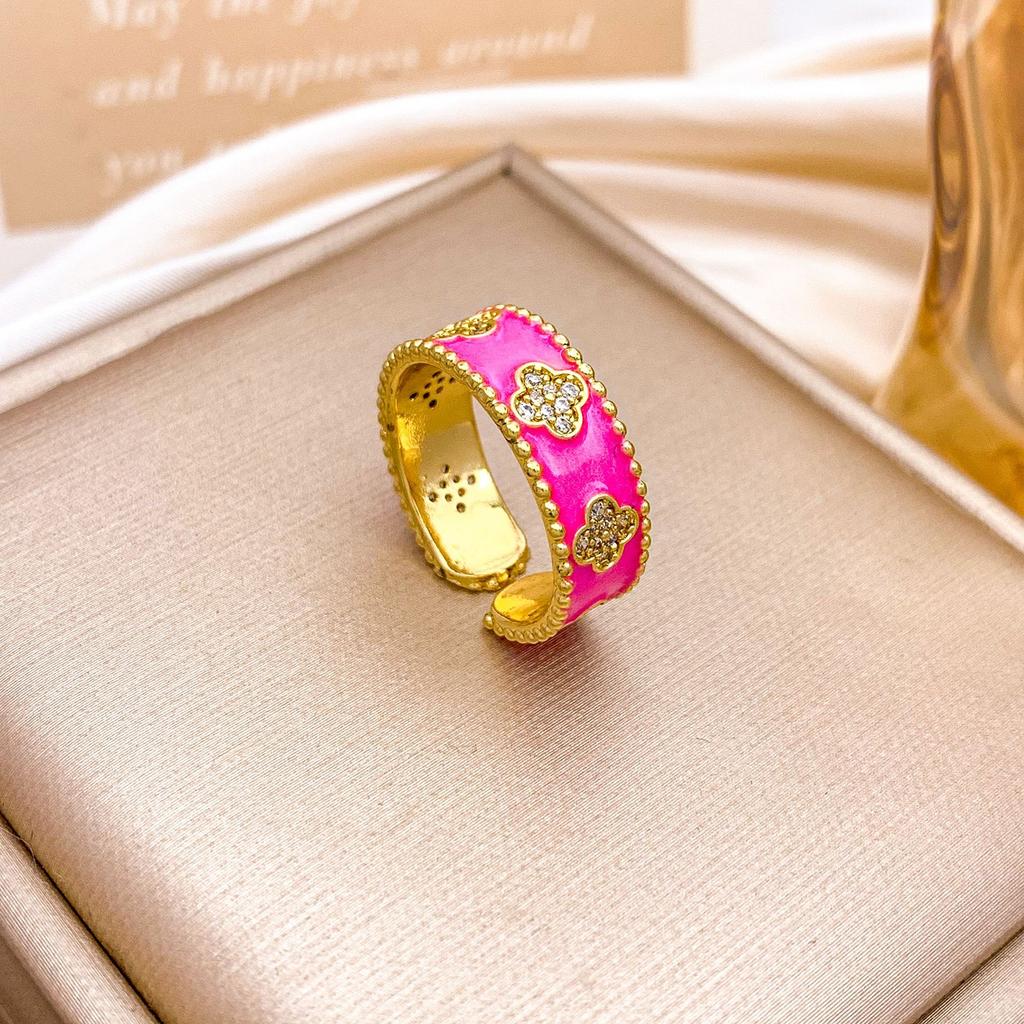 Ring Retro Flower Enamel Color Ring Niche High-end Sense Light Luxury Elegant Fashion Versatile Ring Women Do Not Fade