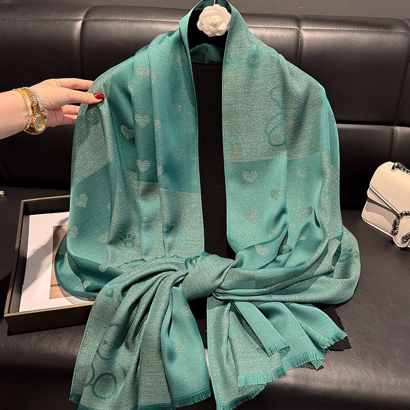 

Весенний Модный Универсальный Шарф из Искусственного Шелка Длинная Шаль Женский Любовь Простой Универсальный Шелковый Шарф Женский Тенсел Хлопок зелёный