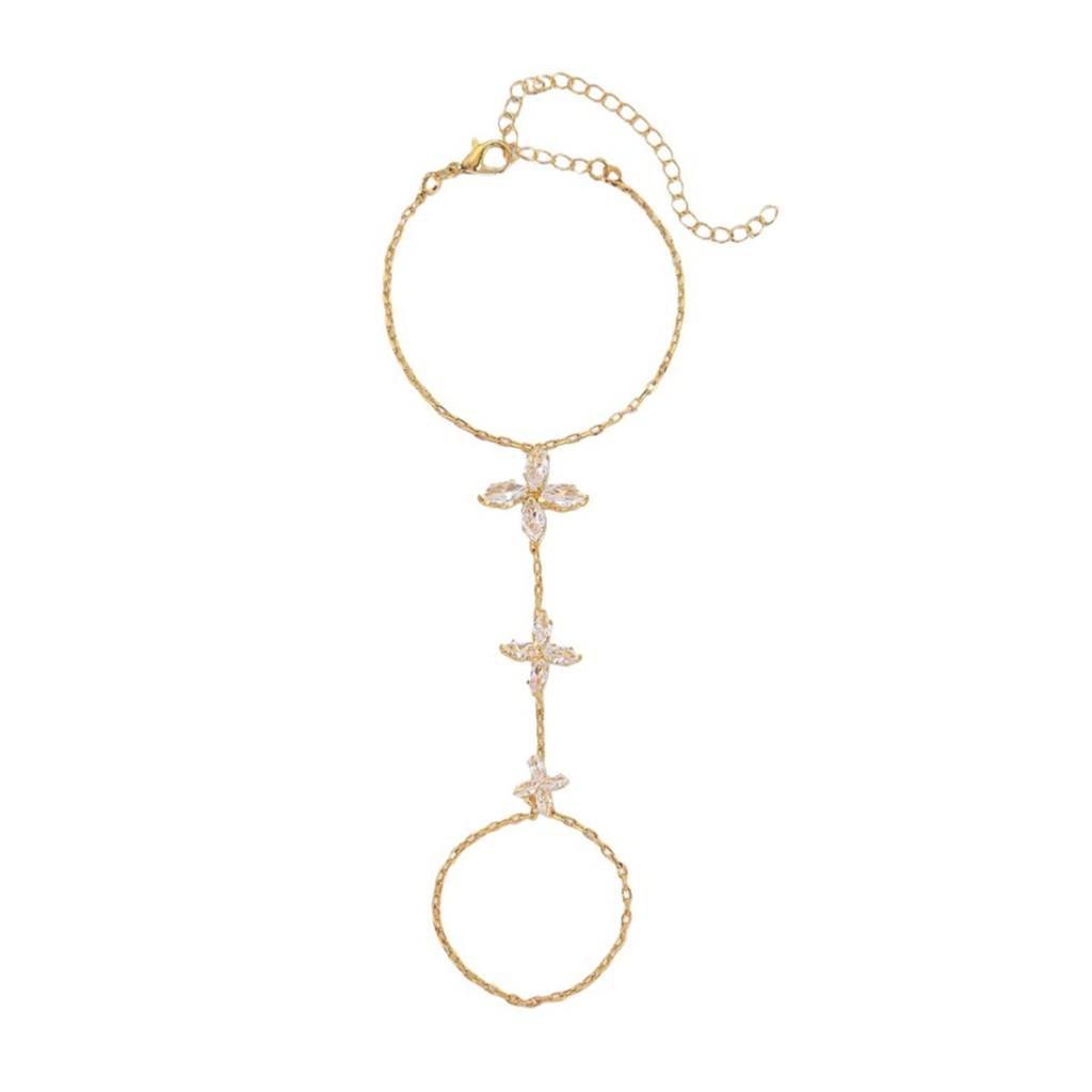 Style Crystal Zircon Flower Ring Hand Chain For Women Gift Jewelry