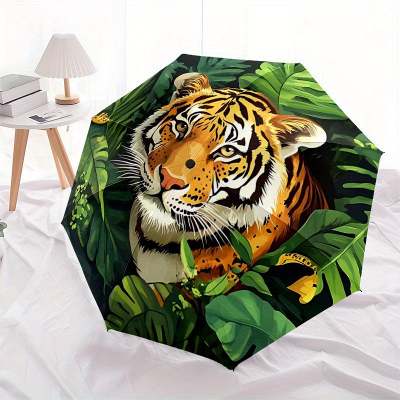 1pc Tiger Jungle Print Automatic Open/Close Umbrella, Ideal Fan Gift for Birthday, Christmas, Trendy Fashion yy250828102