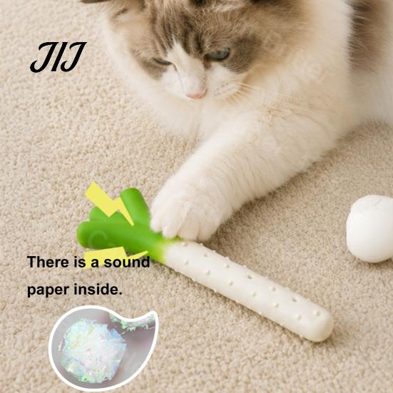 Engaging Cat Toys for Indoor Play Silicone Scallion Toy, Kitten Chew Toy with Silver Vine And Crinkle Paper, Teeth Cleaning Dental Care, Boredom