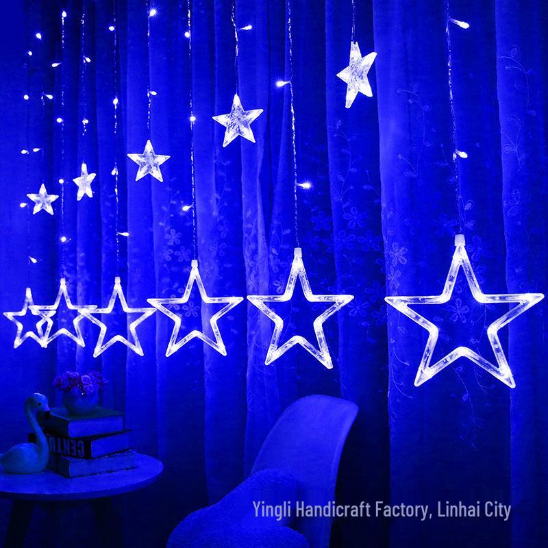 LED Star String Lights: 6 Large & 6 Small Stars for Christmas, Festival Decor, Five-Pointed Curtain Lights for Weddings & Events