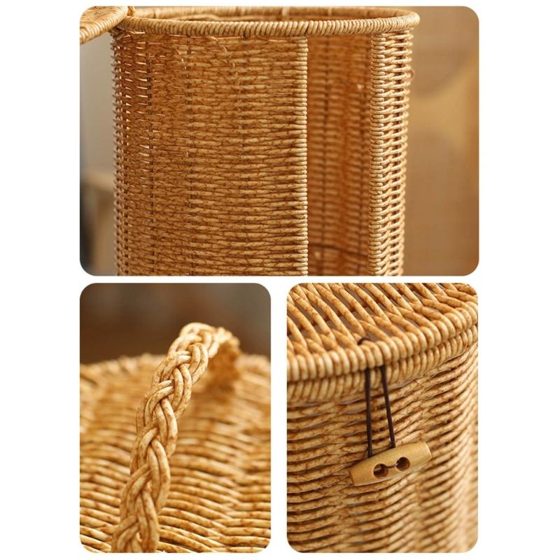 Handgewebter Zylinder Aufbewahrungskorb Badezimmer Organizer für 3 Rollen Toilettenpapier Freistehendes Badregal Dekoration